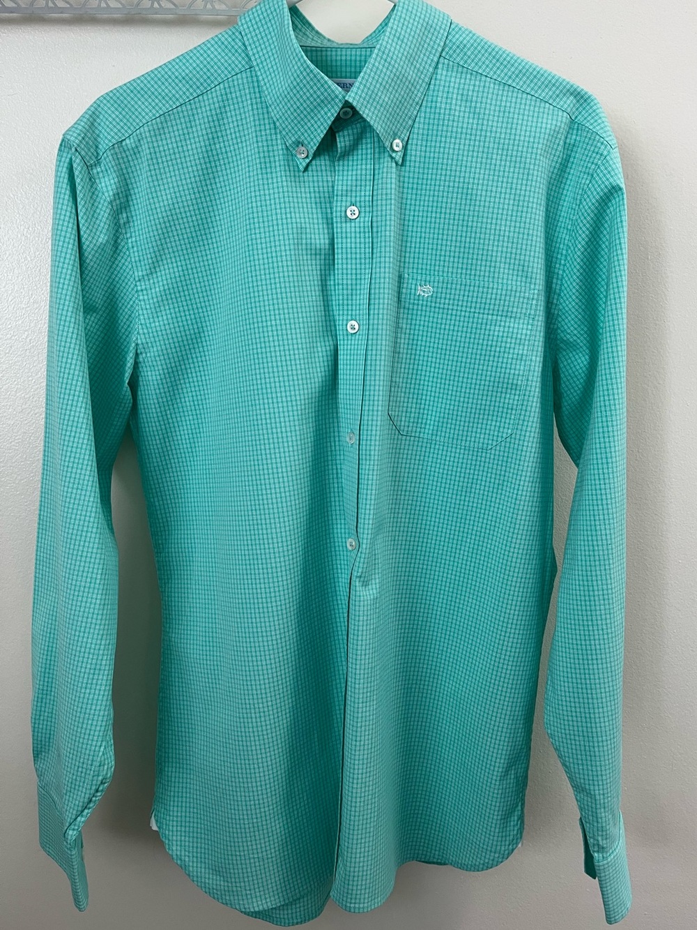 Southern Tide Men’s L S Plaid Dress Shirt Medium Green/White